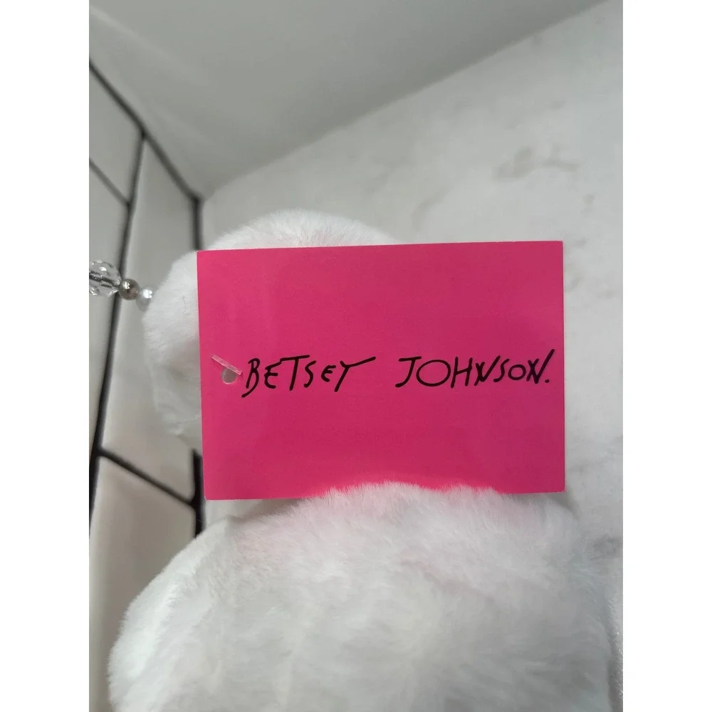 Betsey Johnson White Faux Fur Earmuffs Beaded Pearl Headband Winter Accessories